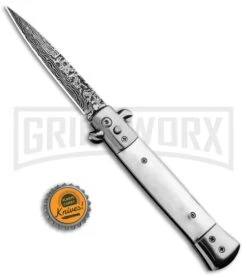 Milano 9" Stiletto Mirror Automatic Knife - Bayonet Sim Damascus 9 Milano 9" Stiletto Mirror Automatic Knife - Bayonet Sim Damascus -Grindworx Milano 9in Stiletto Mirror Stainless Auto Bayo Sim Damascus GSE018LSL GX 33405 jr bottlecap large