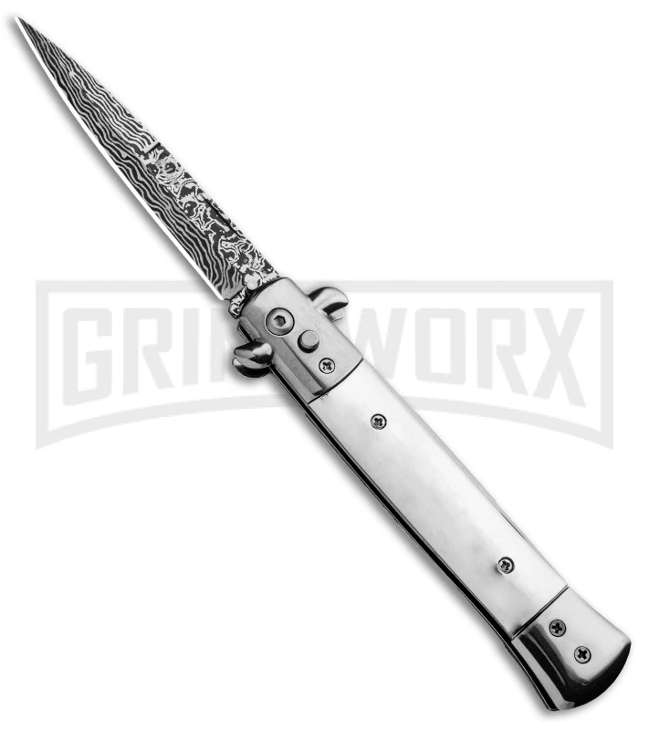 Milano 9" Stiletto Mirror Automatic Knife - Bayonet Sim Damascus 3 Milano 9" Stiletto Mirror Automatic Knife - Bayonet Sim Damascus