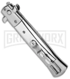 Milano 9" Stiletto Silver Automatic Knife - Bayonet Sim Damascus -Grindworx Milano 9in Stiletto Silver Auto Bayo Sim Damascus GSE018LSL GX 33505 jr side large