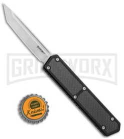 No Limit Knives Fer-De-Lance Black OTF Automatic Knife - Tanto Satin Plain -Grindworx No Limit Knives Fer De Lance Black OTF Auto Tanto Satin GX 35957 jr bottlecap large