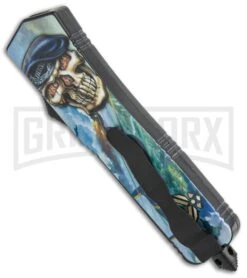 Rumble Black OTF Auto Knife Dagger Air Force Skull Graphic - 2-Tone Plain -Grindworx Rumble Black OTF Auto Dagger Air Force Skull Graphic TT GX 38041 jr side large
