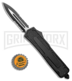 Rumble Black D/A OTF Automatic Knife - Dagger Black Full Serr -Grindworx Rumble black DA OTF Auto Dagger Black Full Serr GX 23760 jr bottlecap large