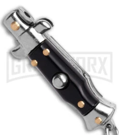 SKM 2.75" Italian Stilletto Keychain Black Automatic Knife -Grindworx SKM 2in Keychain Stiletto AK Black 1in Satin Flat BHQ 51045 td spine large