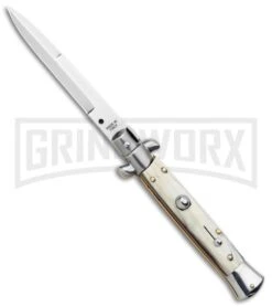 SKM 9" Italian Stiletto Honey Horn Automatic Knife - Bayonet