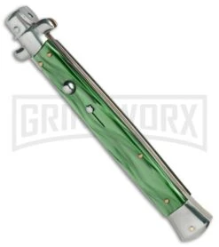 SKM/AB 13" Italian Stiletto Green Pearlex Automatic Knife - Dagger -Grindworx SKM AB 13in stiletto green pearlex dagger BP 22698 er spine large