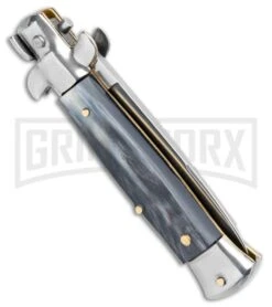 SKM/AB 5.5" Italian Stiletto Dark Horn Automatic Knife - Swedge 8 SKM/AB 5.5" Italian Stiletto Dark Horn Automatic Knife - Swedge -Grindworx SKM AB 5.5in Italian Stiletto Dark Horn Auto Swedge GX 31317 jr side large