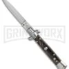 SKM/AB 8" Italian Stiletto Dark Horn Automatic Knife - Satin Dagger