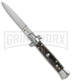 SKM/AB 8" Italian Stiletto Dark Horn Automatic Knife - Satin Dagger