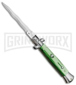 SKM/AB 9" Green Acrylic Automatic Stiletto Knife - Satin Kris