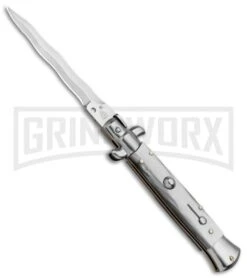 SKM/AB 9" White Acrylic Automatic Stiletto Knife - Satin Kris