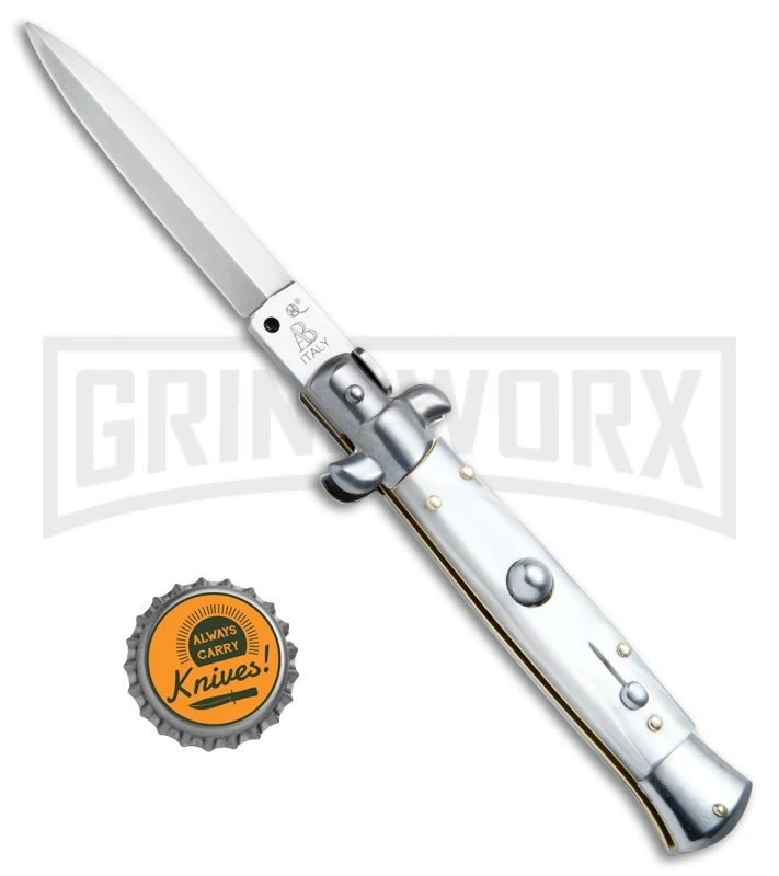 SKM/AB 9" Italian Stiletto White Pearlex Automatic Knife - Satin Dagger 6 SKM/AB 9" Italian Stiletto White Pearlex Automatic Knife - Satin Dagger - Image 4
