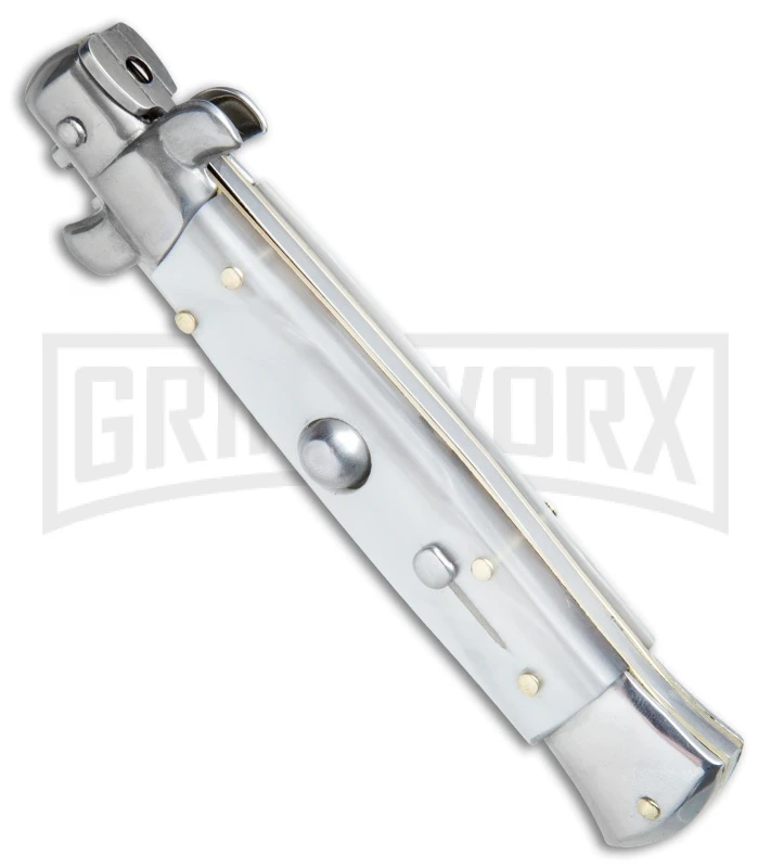 SKM/AB 9" Italian Stiletto White Pearlex Automatic Knife - Satin Dagger 4 SKM/AB 9" Italian Stiletto White Pearlex Automatic Knife - Satin Dagger - Image 2