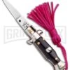 Italian Stiletto Black Automatic Knife Pink Keychain - Flat Grind