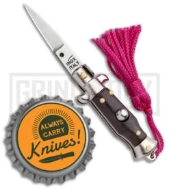 Italian Stiletto Brown Automatic Knife Pink Keychain - Flat Grind -Grindworx SKM Italian Stiletto Keychain Auto Brown Pink Satin BHQ 102937 jr bottlecap large