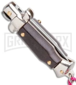 Italian Stiletto Brown Automatic Knife Pink Keychain - Flat Grind -Grindworx SKM Italian Stiletto Keychain Auto Brown Pink Satin BHQ 102937 jr side large
