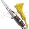 Italian Stiletto Brown Automatic Knife Yellow Keychain - Flat Grind -Grindworx SKM Italian Stiletto Keychain Auto Brown Yellow Satin BHQ 102941 jr large