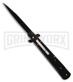 SKM 9.75" Slimline Black Wood Leverlock Automatic Knife - Black