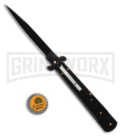 SKM 9.75" Slimline Black Wood Leverlock Automatic Knife - Black -Grindworx SKM Slimline Black Blackwood Leverlock Knife BHQ 94933 ns.bottlecap large