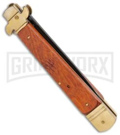 SKM 9.75" Slimline Rosewood Leverlock Automatic Knife - Black -Grindworx SKM Slimline LL Auto Rosewood Black 45PGB BHQ 112598 jr side large