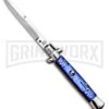 SKM 9" Marble Blue Acrylic Automatic Stiletto Knife - Satin Bayonet 2 SKM 9" Marble Blue Acrylic Automatic Stiletto Knife - Satin Bayonet -Grindworx SKM Stiletto Automatic Bayonet Knife Blue BHQ 95295 ns large