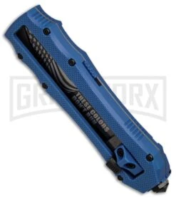 Schrade SCHOTFBL Blue OTF Spring Assisted Knife - Gray 4TH18 -Grindworx Schrade OTF Blue Gray BHQ 84391 er spine large