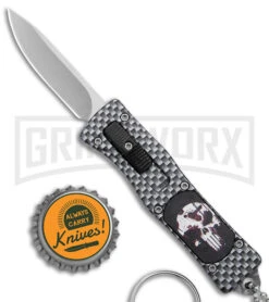 Skull Mini Dog Tag Gray Black Carbon Fiber D/A OTF Automatic Knife - Satin Plain -Grindworx Skull Mini Dog Tag CF DA Auto Satin BHQ 175039 jr bottlecap large