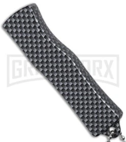 Skull Mini Dog Tag Gray Black Carbon Fiber D/A OTF Automatic Knife - Satin Plain -Grindworx Skull Mini Dog Tag CF DA Auto Satin BHQ 175039 jr sside large