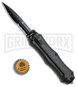Smith & Wesson Spring Assisted Finger Actuator Spear Point OTF - Black Serr -Grindworx Smith Wesson OTF Assist Finger Actuator Spear Point Black Serr SWOTF9BS BHQ 67475 jr bottlecap large