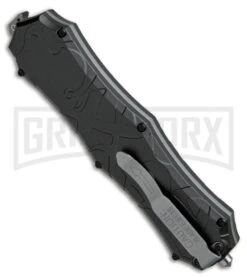 Smith & Wesson Spring Assisted Finger Actuator Tanto OTF Knife - Black Serr -Grindworx Smith Wesson OTF Assist Finger Actuator Tanto Black Serr SWOTF9TBS BHQ 67474 jr side large