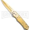 Super Knife Croc Automatic Knife Stainless Gold W/ Gold Inlay - Gold Serr -Grindworx Super Knife Croc Auto Stainless Gold Gold Inlay Gold Serr GX 34967 jr large