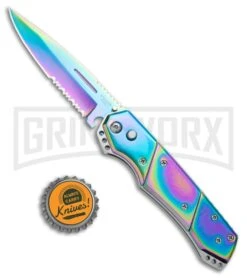 Super Knife Croc Automatic Knife Stainless Rainbow Spectrum (3.5 Spectrum) Serr -Grindworx Super Knife Croc Auto Stainless Rainbow Spectrum Spectrum Serr GX 34964 jr bottlecap large