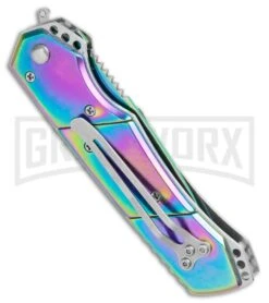 Super Knife Croc Automatic Knife Stainless Rainbow Spectrum (3.5 Spectrum) Serr -Grindworx Super Knife Croc Auto Stainless Rainbow Spectrum Spectrum Serr GX 34964 jr side large