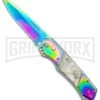 Super Knife Croc Automatic Knife Stainless Rainbow W/ White Inlay - Rainbow Serr -Grindworx Super Knife Croc Auto Stainless Rainbow White Spectrum Serr GX 35780 jr large