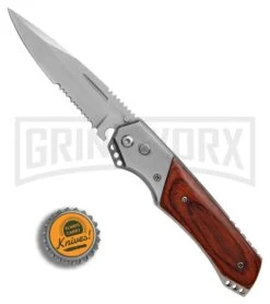 Super Knife Croc Automatic Knife Stainless W/ Rosewood Inlay - Satin Serr -Grindworx Super Knife Croc Stainless Rosewood Inlay satin serr BP 30075 er bottlecap large
