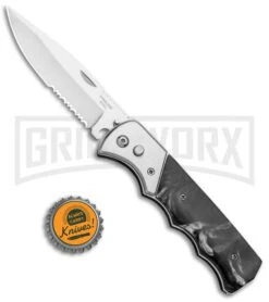 Super Knife Dingo Black Marble Acrylic Automatic Knife - Satin Serr -Grindworx Super Knife Dingo Black Marble Acrylic Auto Satin Serr GA623SLMBK GX 33496 jr bottlecap large