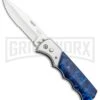 Super Knife Dingo Blue Marble Acrylic Automatic Knife - Satin Serr -Grindworx Super Knife Dingo Blue Marble Acrylic Auto Satin Serr GA623SLMBL GX 33492 jr large