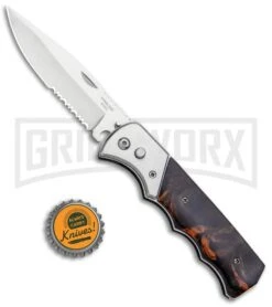 Super Knife Dingo Brown Marble Acrylic Automatic Knife - Satin Serr -Grindworx Super Knife Dingo Brown Marble Acrylic Auto Satin Serr GA623SLMBRN GX 33497 jr bottlecap large