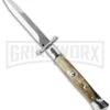 AGA Campolin 9" Italian Stiletto Swinguard Honey Horn Automatic Knife - Bayonet -Grindworx aga campolin maniago italy 9in stilleto swinguard honey large