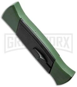 AKC 777 Blackfinger Green/Black OTF Automatic Knife - Flat Grind Satin Plain -Grindworx akc 777 green satin flat side cm large