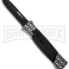 AKC 777 Blackfinger Jolly Roger OTF Automatic Knife - Black Dagger Plain -Grindworx akc 777 jolly roger black dagger cm large