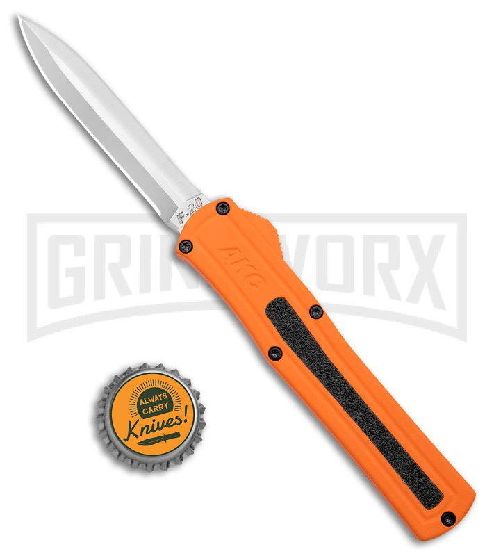 AKC F-20 Orange D/A OTF Dagger Automatic Knife - Satin Plain 6 AKC F-20 Orange D/A OTF Dagger Automatic Knife - Satin Plain - Image 4