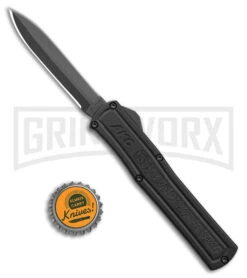 AKC F-20 Black D/A OTF Automatic Knife - Dagger Black Plain -Grindworx akc f 20 da otf auto black aluminum black dagger BHQ 177898 jr bottlecap large 1