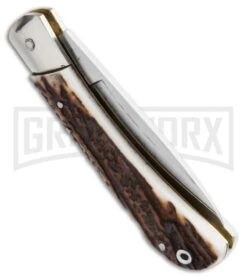 AKC Speed Hunter Stag Horn Automatic Knife - Polish Plain -Grindworx akc speed hunter stag horn polish side large