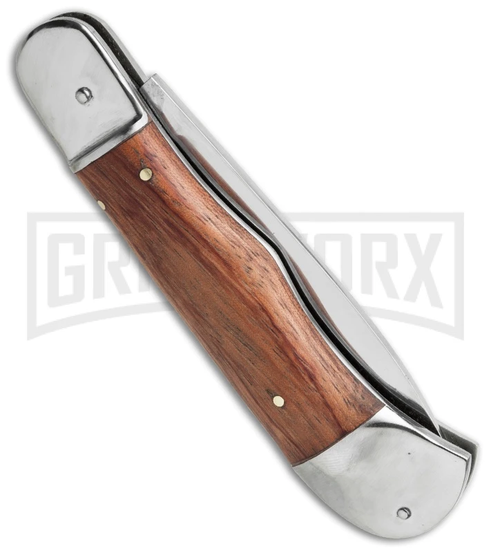 8" Medteh Russian Bottom Bolster Stiletto Light Wood Automatic Knife - Satin 4 8" Medteh Russian Bottom Bolster Stiletto Light Wood Automatic Knife - Satin - Image 2