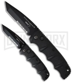 Boker Mini Kalashnikov Black Automatic Knife - Tanto Black Serr -Grindworx boker kalashnikov mini 01kals73bts size comparison large