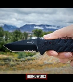 Boker Plus Strike Coyote Brown Automatic Knife - D2 Drop Point Black SW -Grindworx boker plus strike auto BHQ 32038 dl 2 large