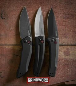 Kershaw Launch 2 Black Aluminum Automatic Knife - Stonewash Plain -Grindworx kershaw launch 1 blackwash 2 sw 3 blk dl large