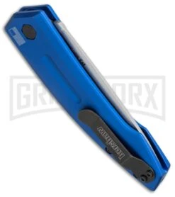 Kershaw Launch 2 Blue Aluminum Automatic Knife - Stonewash Plain -Grindworx kershaw launch auto 2 sw 7200blusw side cm large