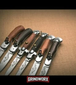 8" Medteh Russian Bottom Bolster Stiletto Light Wood Automatic Knife - Satin 7 8" Medteh Russian Bottom Bolster Stiletto Light Wood Automatic Knife - Satin -Grindworx meditex stiletto leverlock variety dl large