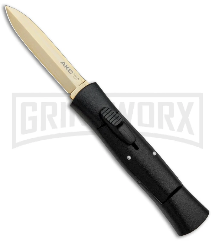 Front Page -Grindworx AKC 007 Concord Dagger OTF Auto Black Gold BP 28946 jr large